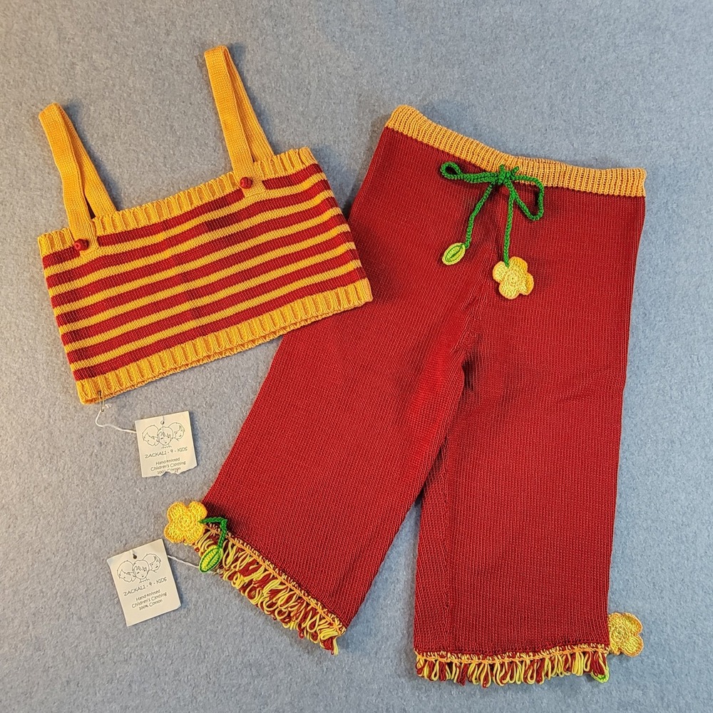 NWT Zackali 4 Kids Boutique Summer Knitted Red Orange Fringe Outfit Girl sz. 7/8